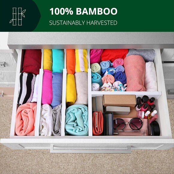 ROYAL CRAFT Bamboo Adjustable Drawer Dividers Organizers Expandable White 4 Pack - Picture 4 of 9